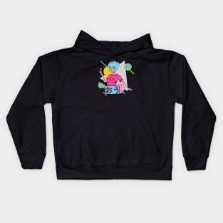 Friendly anime girl with blue hair Kids Hoodie